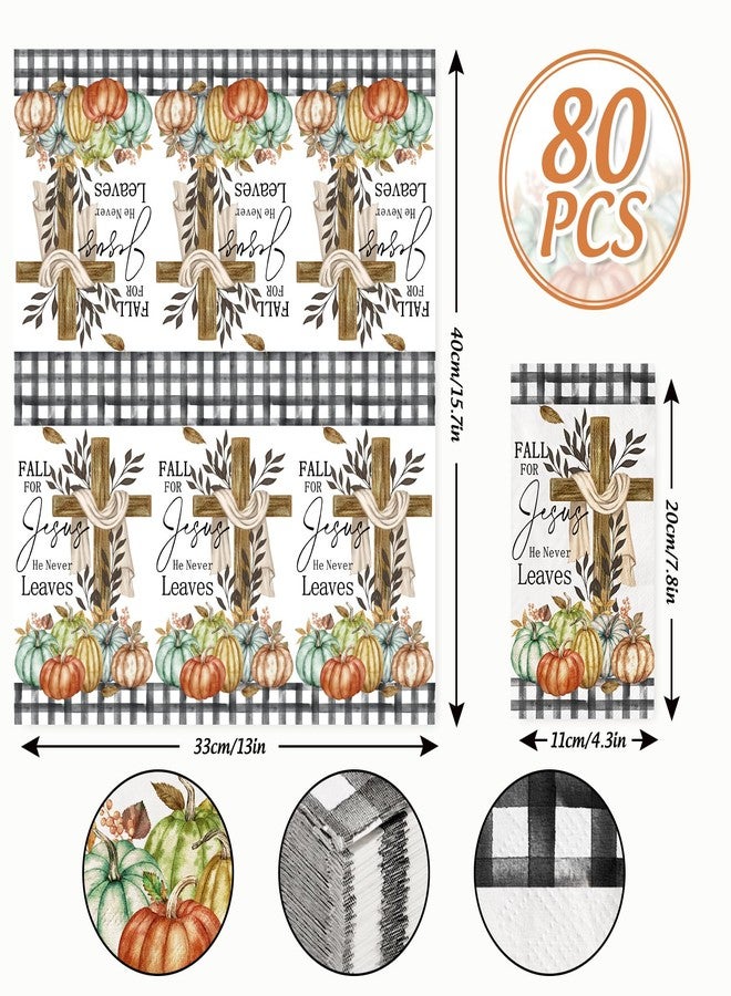 AnyDesign 80 Pack Fall Guest Napkins Autumn Pumpkin Cross Disposable Paper Napkins Buffalo Plaids Dinner Hand Napkin for Thanksgiving Home Kitchen Bathroom Party Supplies, 13 x 15.7 Inch - Image 2